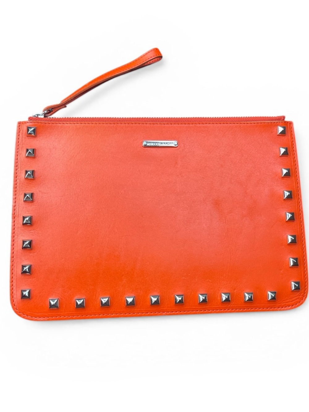 Rebecca minkoff orange gray studded two color wristlet clutch bag